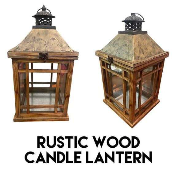 Rustic Wood Candle Holder Lantern-Medium Size/Upcycled - Picture 1 of 9